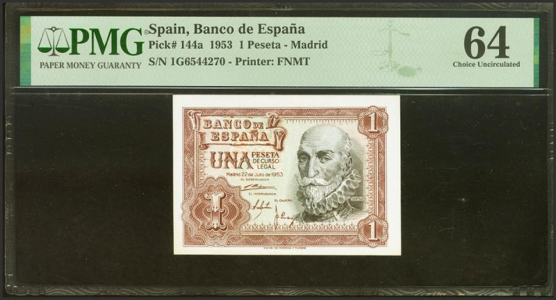 1 Peseta. 22 de Julio de 1953. Serie 1G. (Edifil 2021: 465a, Pick: 144a). SC. En...