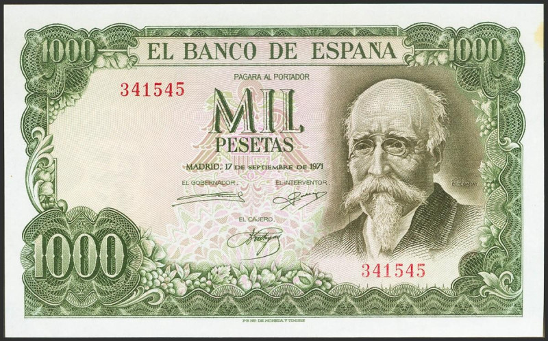 1000 Pesetas. 17 de Septiembre de 1971. Sin serie. (Edifil 2023: 474). Apresto o...