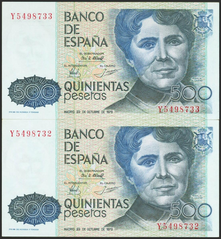 500 Pesetas. 23 de Octubre de 1979. Pareja correlativa. Serie Y. (Edifil 2021: 4...