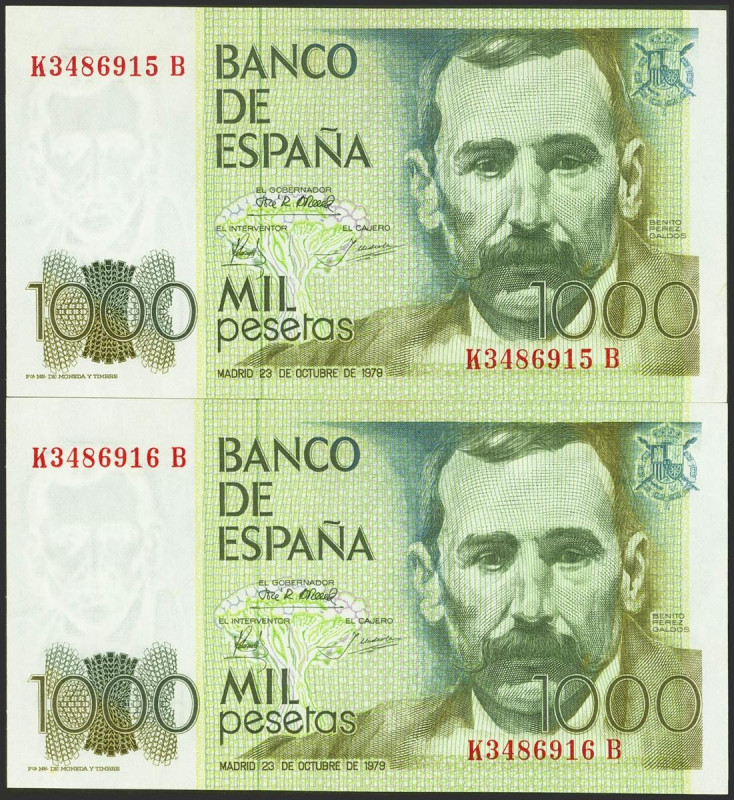 1000 Pesetas. 23 de Octubre de 1979. Pareja correlativa. Serie K-B. (Edifil 2021...