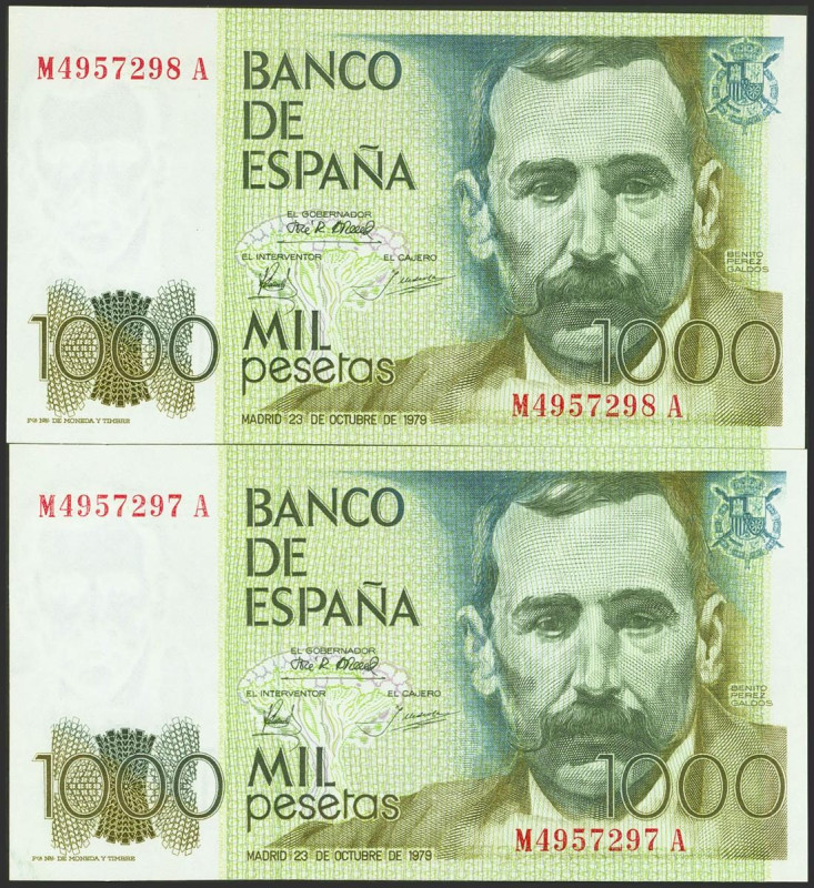 1000 Pesetas. 23 de Octubre de 1979. Pareja correlativa. Serie M-A. (Edifil 2023...