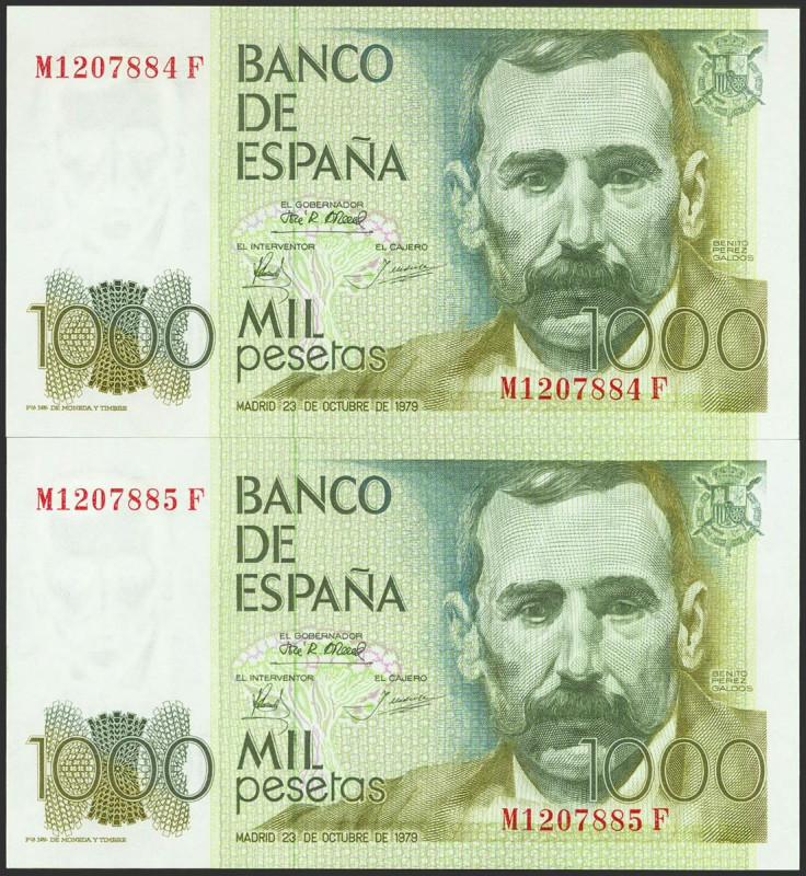 1000 Pesetas. 23 de Octubre de 1979. Pareja correlativa. Serie M-F. (Edifil 2023...