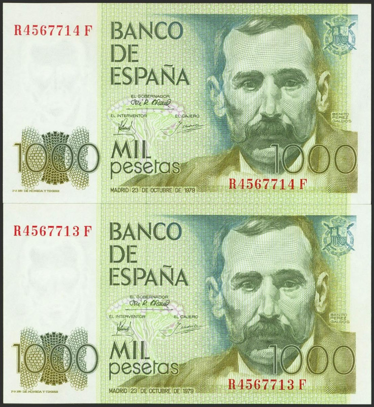 1000 Pesetas. 23 de Octubre de 1979. Pareja correlativa. Serie R-F. (Edifil 2023...