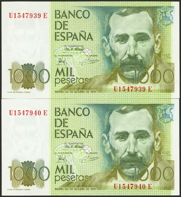 1000 Pesetas. 23 de Octubre de 1979. Pareja correlativa. Serie U-E. (Edifil 2023...