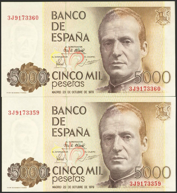 5000 Pesetas. 23 de Octubre de 1979. Pareja correlativa. Serie 3J. (Edifil 2023:...