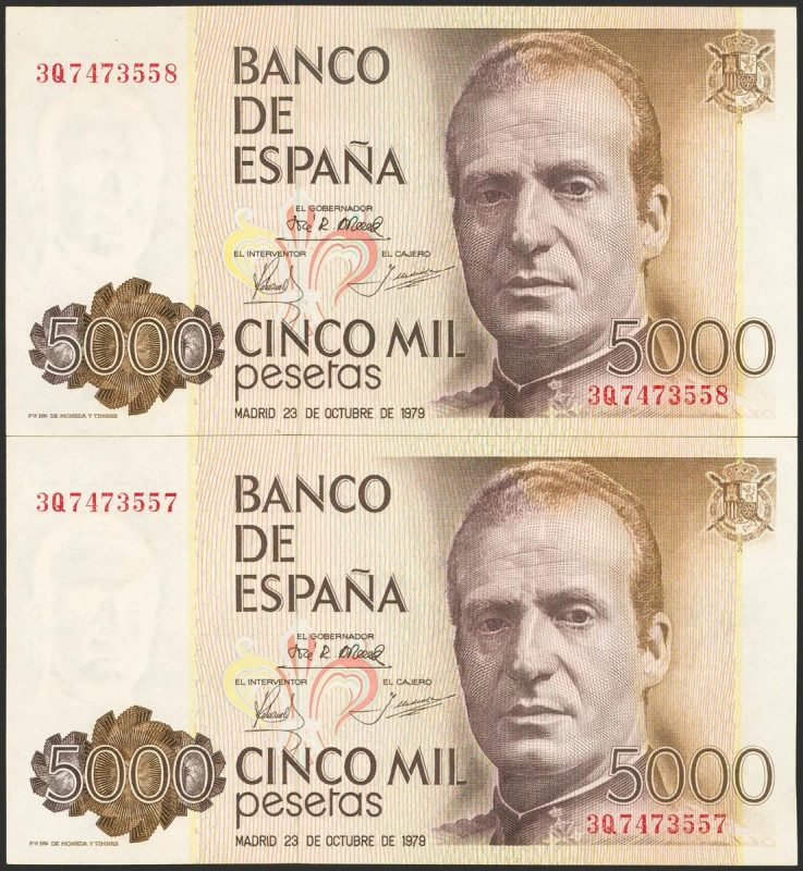 5000 Pesetas. 23 de Octubre de 1979. Pareja correlativa. Serie 3Q. (Edifil 2023:...