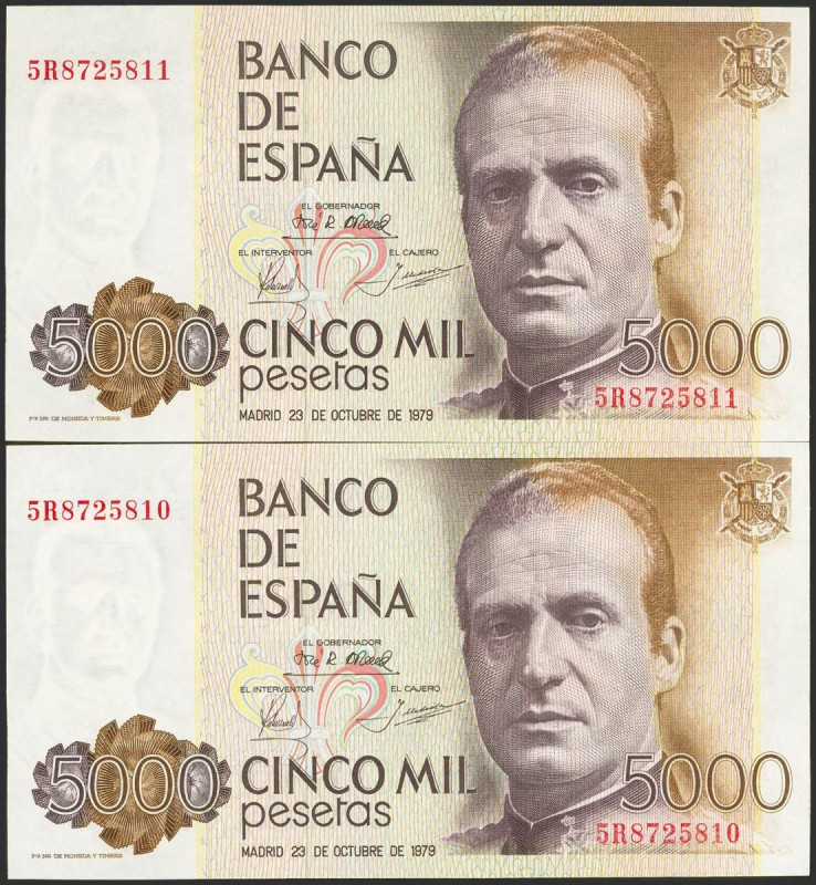 5000 Pesetas. 23 de Octubre de 1979. Pareja correlativa. Serie 5R. (Edifil 2023:...