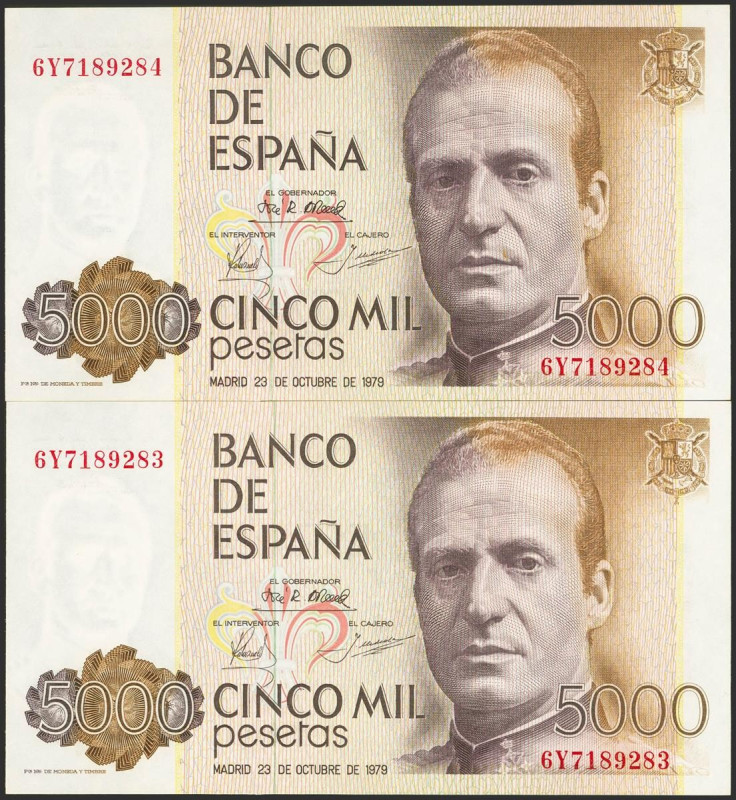 5000 Pesetas. 23 de Octubre de 1979. Pareja correlativa. Serie 6Y. (Edifil 2023:...