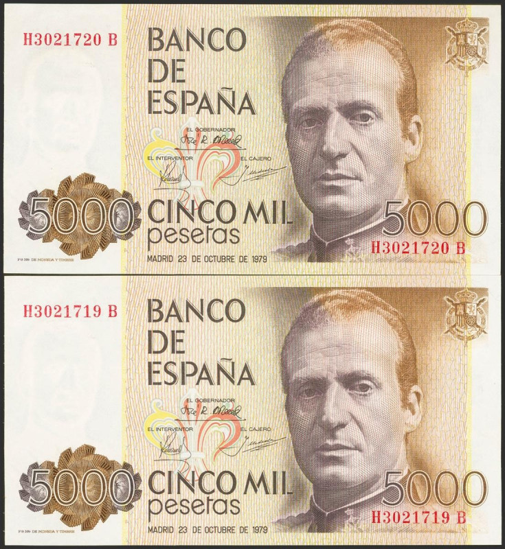 5000 Pesetas. 23 de Octubre de 1979. Pareja correlativa. Serie H-B. (Edifil 2023...