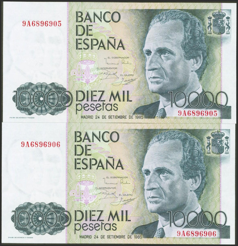 10000 Pesetas. 24 de Septiembre de 1985. Pareja correlativa. Serie especial 9A. ...