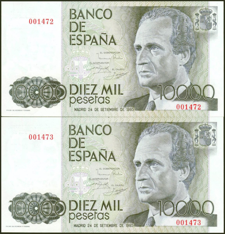 10000 Pesetas. 24 de Septiembre de 1985. Pareja correlativa. Sin serie y numerac...