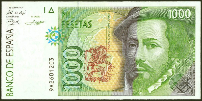 1000 Pesetas. 12 de Octubre de 1992. Serie especial 9A. (Edifil 2021: 483c). SC-...