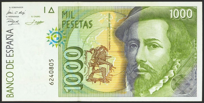 1000 Pesetas. 12 de Octubre de 1992. Sin serie. (Edifil 2023: 483, Pick: 163). S...