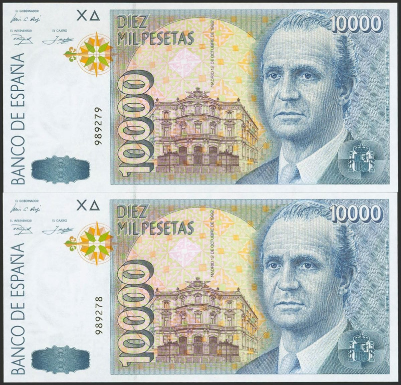 10000 Pesetas. 12 de Octubre de 1992. Pareja correlativa. Sin serie. (Edifil 202...