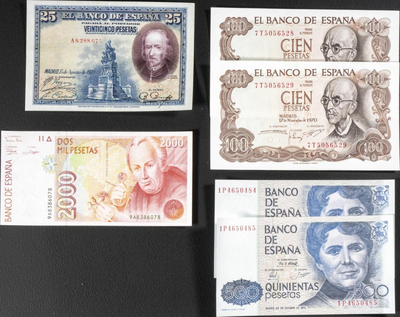 Conjunto de 6 billetes del Banco de España de diversas emisiones y en diferentes...