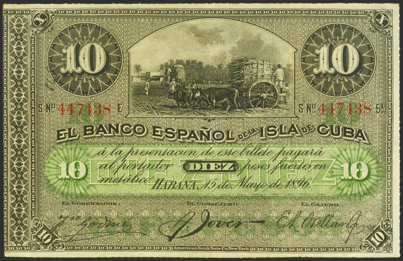 BANCO ESPAÑOL DE LA ISLA DE CUBA. 10 Pesos. 15 de Mayo de 1896. Serie E. (Edifil...