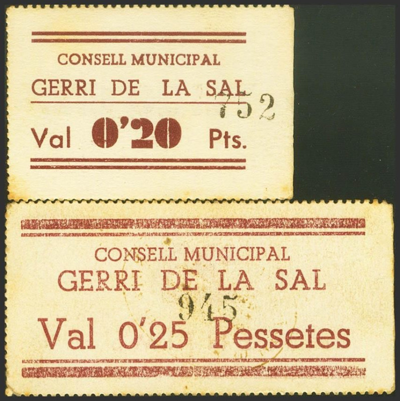 GERRI DE LA SAL (LERIDA). 20 Céntimos y 25 Céntimos. 1937. (González: 8020, 8021...