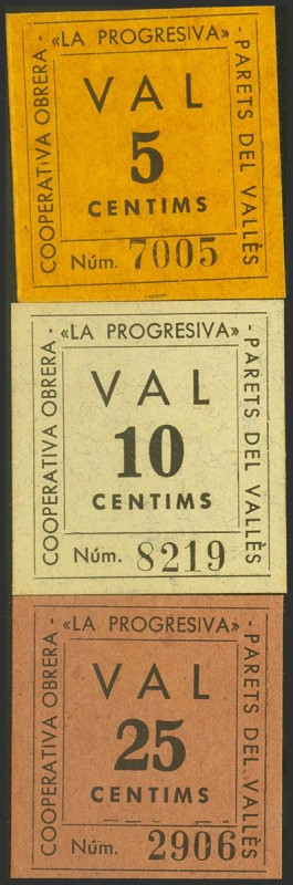 PARETS DEL VALLES (BARCELONA). 5 Céntimos, 10 Céntimos y 25 Céntimos. Agosto 193...