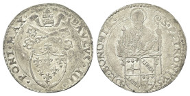 BOLOGNA
Paolo III (Alessandro Farnese), 1534-1549.
Carlino o Mezzo Paolo. 
Ag
gr. 2,77
Dr. PAVLVS III - PONT MAX. Stemma semiovale gigliato sormo...