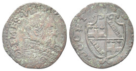BOLOGNA
Clemente VIII (Ippolito Aldobrandini), 1592-1605. 
Sesino.
Æ
gr. 0,94
Dr. CLEMENS VIII PONT MAX. Busto a d.con piviale decorato.
Rv. BON...