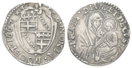 BOLOGNA
Alessandro VII (Fabio Chigi), 1655-1667.
Carlino 1667 (stemma variato).
Mi
gr. 1,76
Dr. BONONIA DOCET 1667. Stemma della città.
Rv. PRAE...