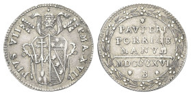 BOLOGNA
Pio VII (Barnaba Chiaramonti), 1800-1823.
Grosso 1816 a. XVII.
Ag
gr. 1,24
Dr. Stemma sormontato da chiavi e tiara.
Rv. Iscrizione dispo...