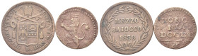 BOLOGNA
Lotto di 2 monete: Mezzo Baiocco 1838 e un quattrino con data illegibile.
Æ
gr. 4,78 - 1,49
Ch. 1331-927 e ss.
BB