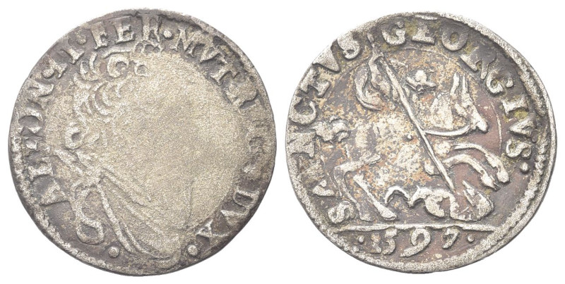 FERRARA
Alfonso II d’Este, 1559-1597.
Giorgino 1597.
Mi
gr. 2,63
Dr. ALFON ...