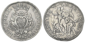 LUCCA
Repubblica, 1369-1799. 
Scudo 1737.
Ag
gr. 28,20
Dr. RESPUBLICA LUCENSIS. Stemma a cuore con LIBERTAS e, giglio in cimasa, in cartella con ...