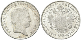 MILANO
Ferdinando I d'Asburgo Lorena, 1835-1848.
20 Kreuzer 1844, M.
Ag
gr. 6,73
Dr. Testa laureata a d.
Rv. Aquila bicipite coronata.
Pag. 197...
