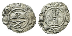 PARMA
Repubblica, a nome di Ottone IV, 1208-1209. 
Denaro o Denaro piccolo.
Mi
gr. 0,34
Dr. O T T V S. RE / X. Iscrizione disposta su due righe....