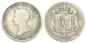 PARMA
Maria Luigia d'Austria, 1814-1847.
2 Lire 1815.
Ag
gr. 9,65
Dr. Busto diademato a s.
Rv. Stemma coronato su padiglione.
Pag. 8; Gig. 8.
...