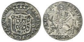 PIACENZA
Ferdinando I di Borbone, 1765-1802.
Da 10 Soldi 1795.
Mi
gr. 2,29
Dr. FERD I H I D G PLAC PAR V D 1795. Stemma coronato.
Rv. S ANTO - M...
