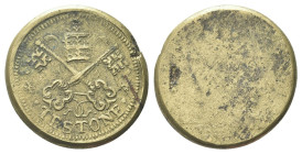 ROMA
Durante Innocenzo XI (Benedetto Odescalchi), 1676-1689.
Peso del Testone.
Æ
gr. 8,84
Dr. Chiavi decussate sormontate da triregno; sotto, TES...