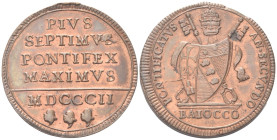 ROMA
Pio VII (Barnaba Chiaramonti), 1800-1823.
Baiocco 1802 a. II.
Æ
gr. 12,82
Dr. PIVS / SEPTIMVS / PONTIFEX / MAXIMVS / MADCCCII. Iscrizione di...