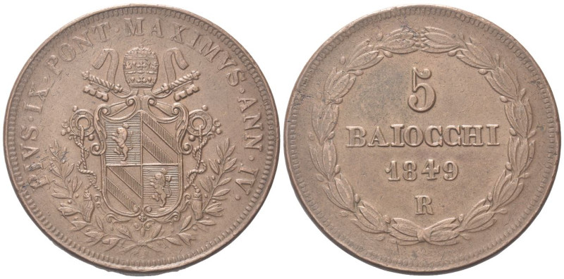 ROMA
Pio IX (Giovanni Maria Mastai Ferretti), 1846-1878.
5 Baiocchi 1849 a. IV...