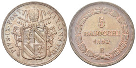 ROMA
Pio IX (Giovanni Maria Mastai Ferretti), 1846-1878.
5 Baiocchi 1854 a. VIII.
Æ
gr. 39,63
Dr. Stemma sormontato da triregno e chiavi decussat...