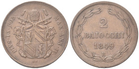 ROMA
Pio IX (Giovanni Maria Mastai Ferretti), 1846-1878.
2 Baiocchi 1849 a. IV.
Æ
gr. 20,10
Dr. Stemma sormontato da triregno e chiavi decussate....
