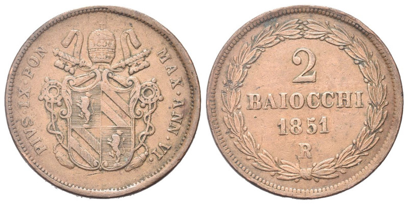 ROMA
Pio IX (Giovanni Maria Mastai Ferretti), 1846-1878.
2 Baiocchi 1851 a. VI...