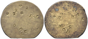 ROMA
Senza indicazione di autorità emittente, Sec. XVIII.
Peso monetale contromarcato.
Æ
gr. 25,90 mm 33,3
Dr. 
Rv. 
Buona conservazione
