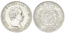 REGNO DI SARDEGNA
Carlo Felice, 1821-1831.
5 Lire 1829 Torino (L).
Ag
Dr. Testa del sovrano rivolta a d.
Rv. Scudo inquartato a forma di cuore e ...