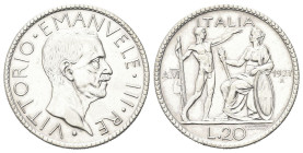 REGNO D’ITALIA
Vittorio Emanuele III, 1900-1943.
20 Lire 1927 a. VI Roma, Littore.
Ag
Dr. Testa del sovrano rivolta a d. 
Rv. Figura eretta di li...