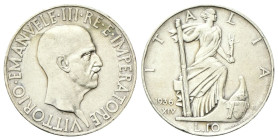 REGNO D’ITALIA
Vittorio Emanuele III, 1900-1943.
10 Lire 1936 a. XIV Roma, Impero.
Ag
Dr. Testa del sovrano rivolta a d.
Rv. Prora di nave fregia...