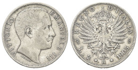 REGNO D’ITALIA
Vittorio Emanuele III, 1900-1943.
2 Lire 1905 Roma, Aquila Sabauda.
Ag
Dr. Testa del sovrano rivolta a d.
Rv. Aquila araldica rivo...