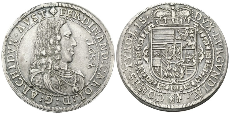 AUSTRIA
Ferdinando Carlo Arciduca, 1632-1662.
Tallero 1654, Hall.
Ag
gr. 28,...