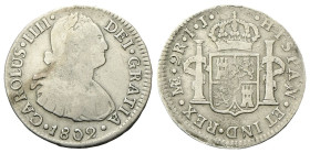 PERU'
Carlo IV di Borbone, Re di Spagna, 1788-1808.
2 Reales 1802 I J, zecca di Lima.
Ag
gr. 6,32
Dr. Busto laureato e corazzato a d.
Rv. Scudo ...