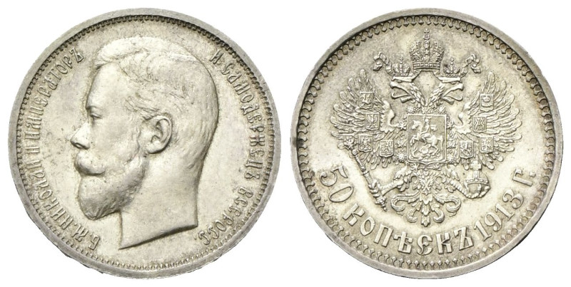 RUSSIA
Nicola II, 1894-1917.
50 Kopeki 1913, San Pietroburgo (no stella nella ...