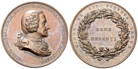 BERGAMO
Giacomo Carrara (fondatore dell’Accademi di Bergamo e nobiluomo), 1714-1796.
Medaglia premio 1796 opus L. Manfredini
Æ
gr. 71,84 mm 46
Dr...