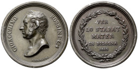BOLOGNA
Gioacchino Rossini (compositore), 1792-1868.
Medaglia 1842 opus P. Figlioli.
Piombo
gr. 180,56 mm 67,9
Dr. GIOACCHINO - ROSSINI (tromba c...