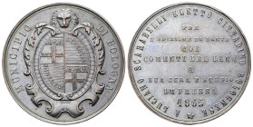BOLOGNA
Durante Pio IX (Giovanni Maria Mastai Ferretti), 1846-1878.
Medaglia 1865.
Æ
gr. 26,30 mm35,3
Dr. MUNICIPIO - DI BOLOGNA. Stemma della ci...